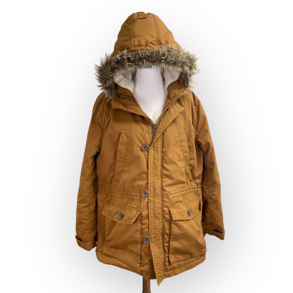 Vintage Men's tan parka, Large. Barn coat field jacket utility jacket faux fur